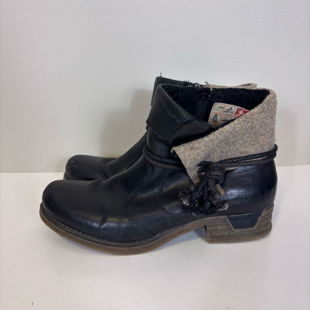 Rieker Black Leather Knot Tie‎ Side Booties 38 = 7-7.5
